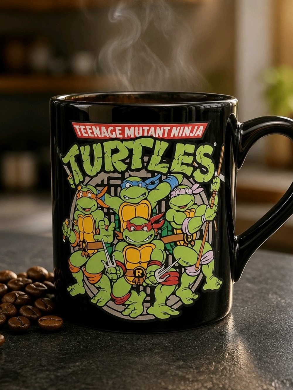 Nickelodeon Black Ceramic Mug with Neon Green Teenage Mutant Ninja Turtles Art